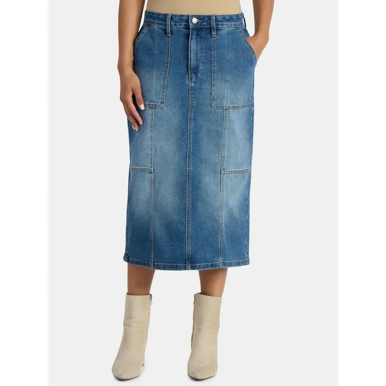 Time and Tru Women's Denim Midi Utility Skirt, Sizes 0-20 | Walmart (US)