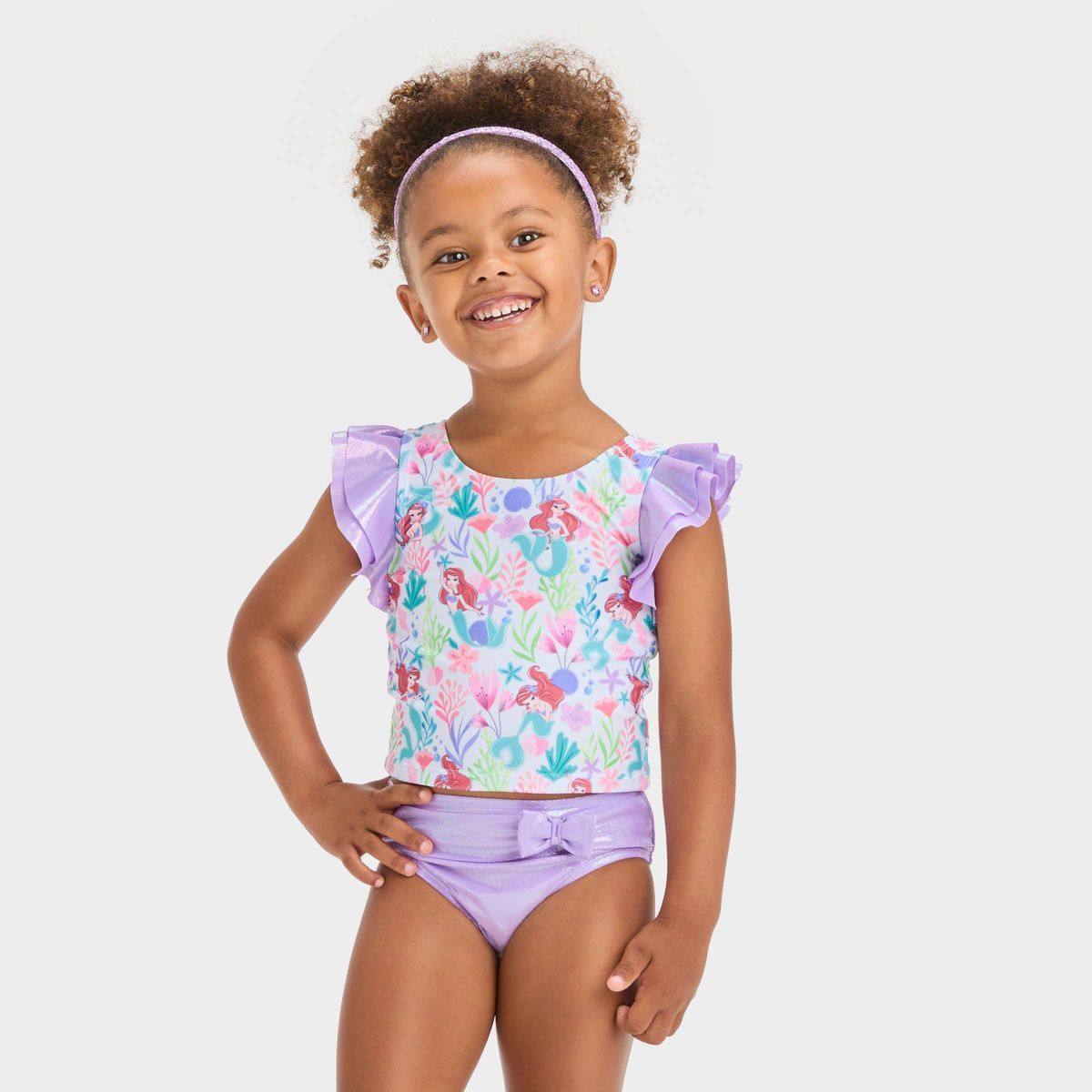 Toddler Girls' Disney Ariel Flutter Sleeve Tankini Set - Purple | Target