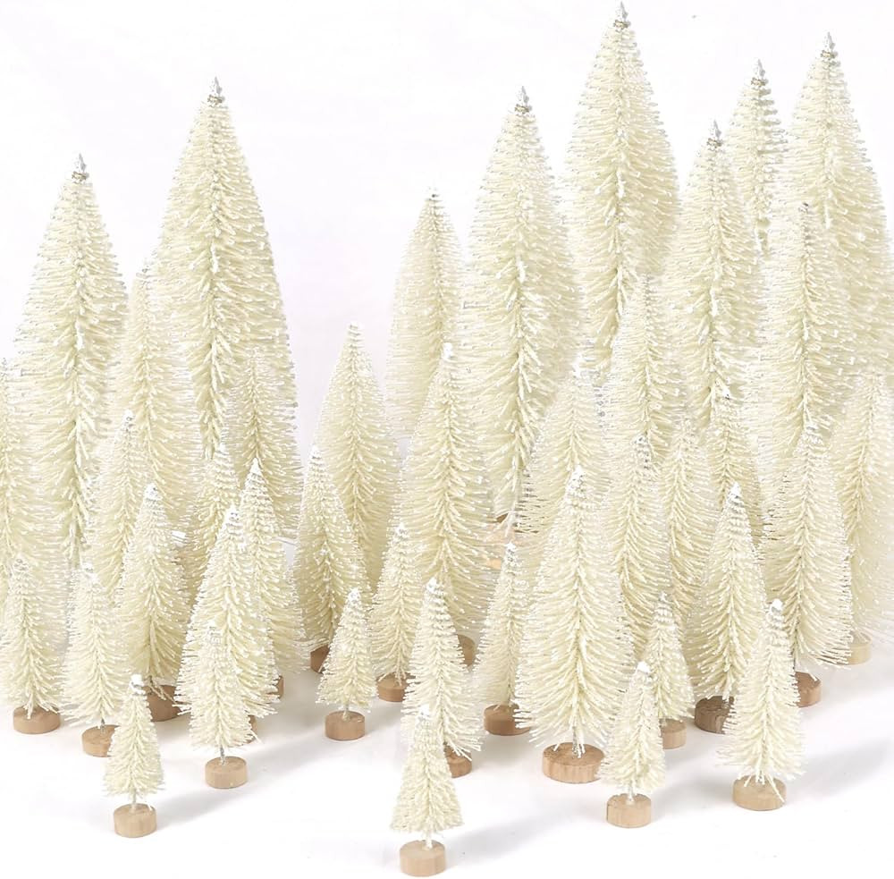30Pcs Mini Christmas Trees Artificial Christmas Tree Bottle Brush Trees with Wooden Base for Chri... | Amazon (US)