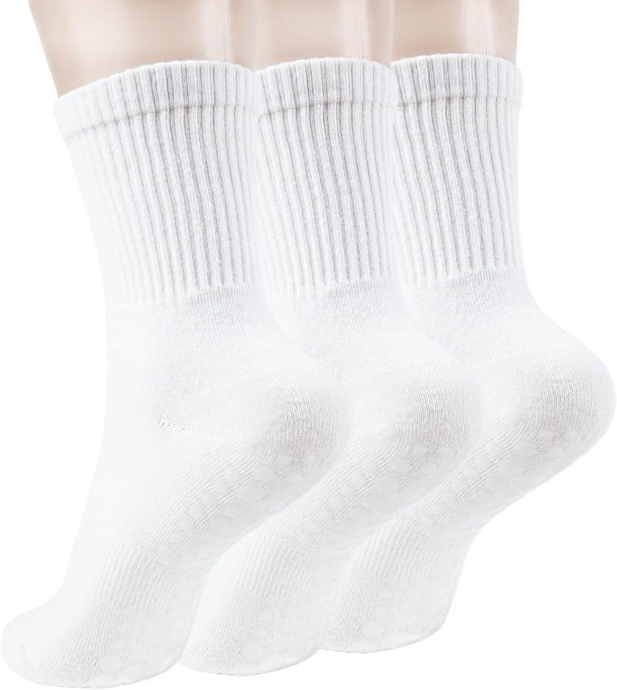 Pilates Yoga Socks with Grips for Women - Crew Length Ballet Barre Socks - Sticky Workout Hospita... | Amazon (US)