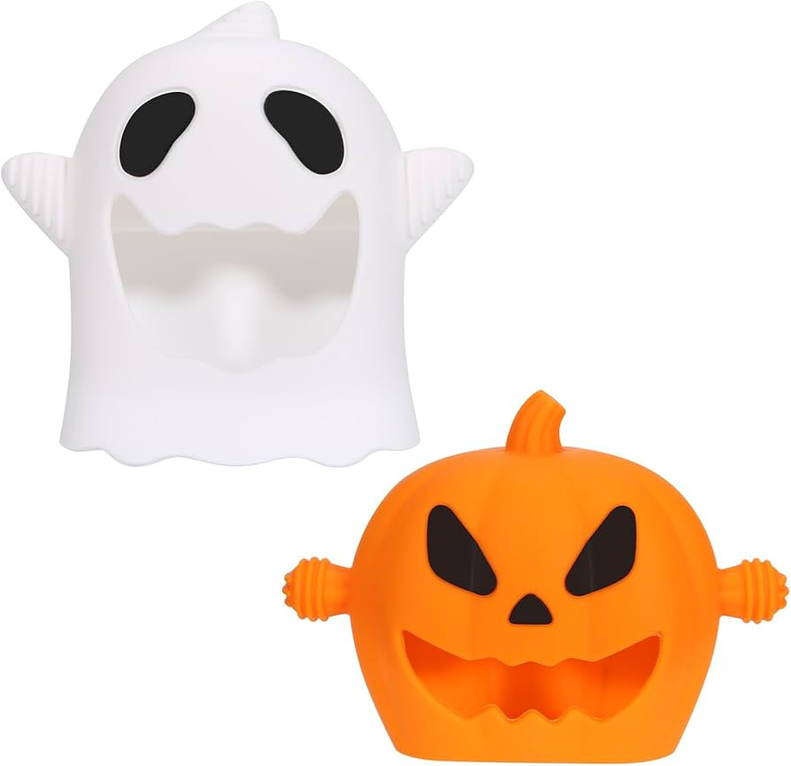 Halloween Baby Teething Mitten Toys 2Pack, Silicone Pumpkin & Ghost Teethers for Newborns, Infant... | Amazon (US)