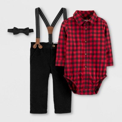 Baby Boys' Holiday Plaid Bowtie Top & Bottom Set - Just One You® made by carter's Red/Black | Target