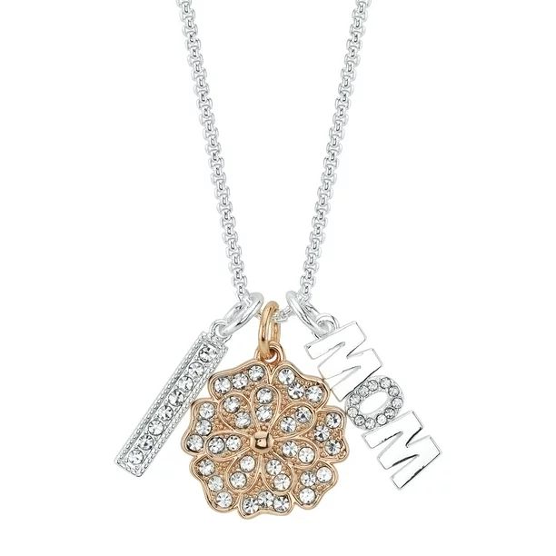Women's 14Kt Gold Flash Plated Genuine Crystal "Mom" Flower Pendant Necklace | Walmart (US)