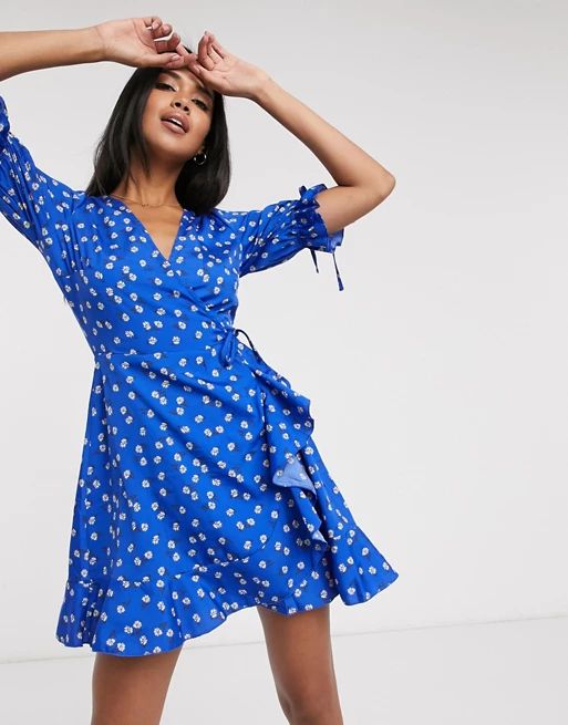 Wednesday's Girl mini wrap dress with tie sleeves in ditsy floral | ASOS (Global)