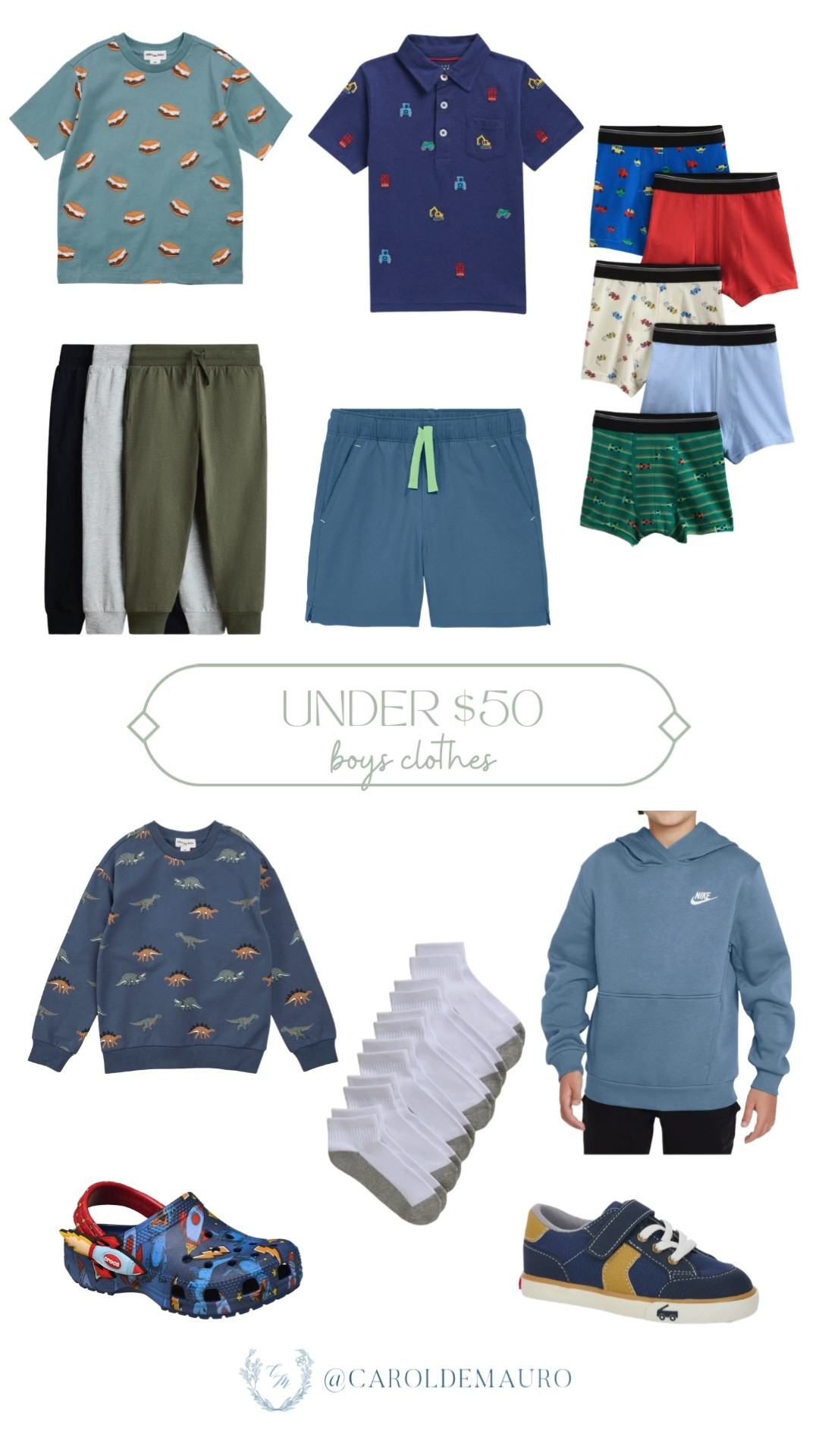 under $50, boys clothes, toddler outfits, capsule wardrobe, closet must haves for boys, printed tees, jogger set, dinosaur sweater, shoes for boys, boys underwear, kids socks

#LTKootd #LTKBaby #LTKKids