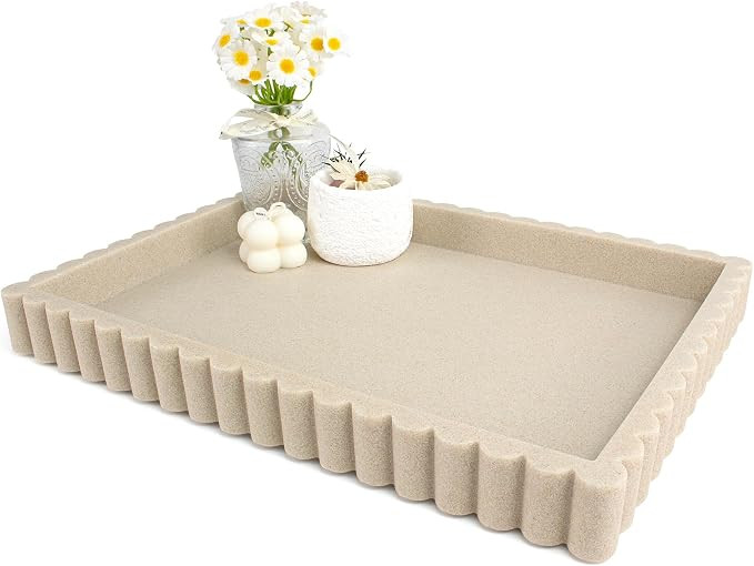 Decorative Tray for Coffee Table, Modern Tray Decor, 14" Beige Resin | Scalloped Coffee Table Tra... | Amazon (US)