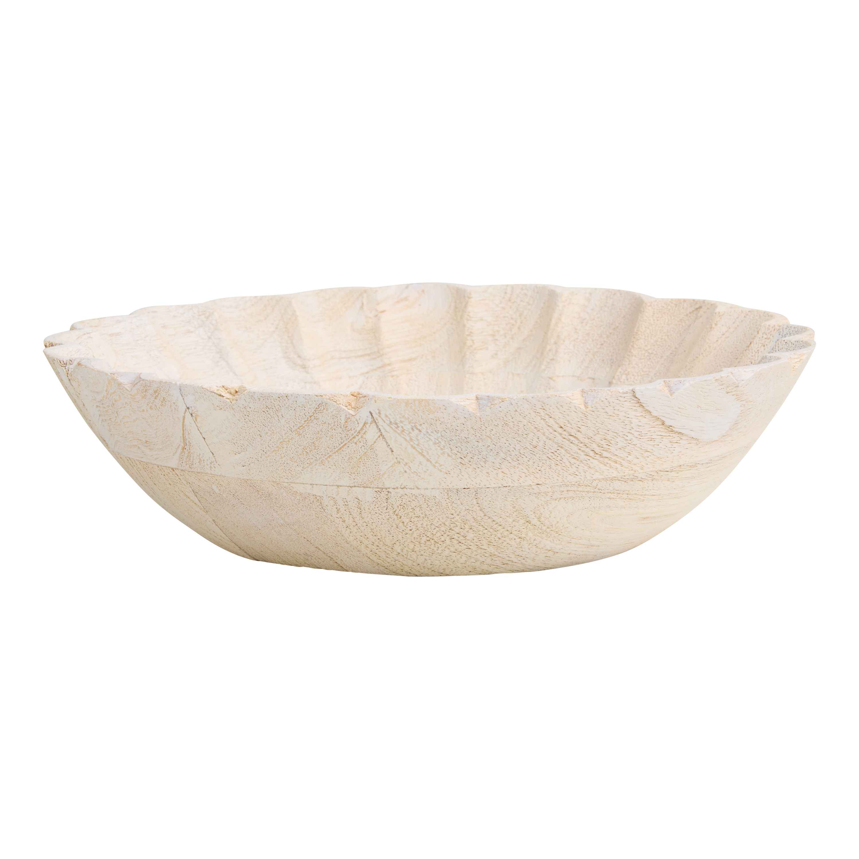 Round Whitewash Wood Scallop Rim Tray | World Market