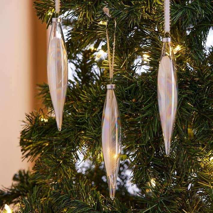 Glass Teardrop Ice Feather Ornaments (Set of 3) | West Elm (US)