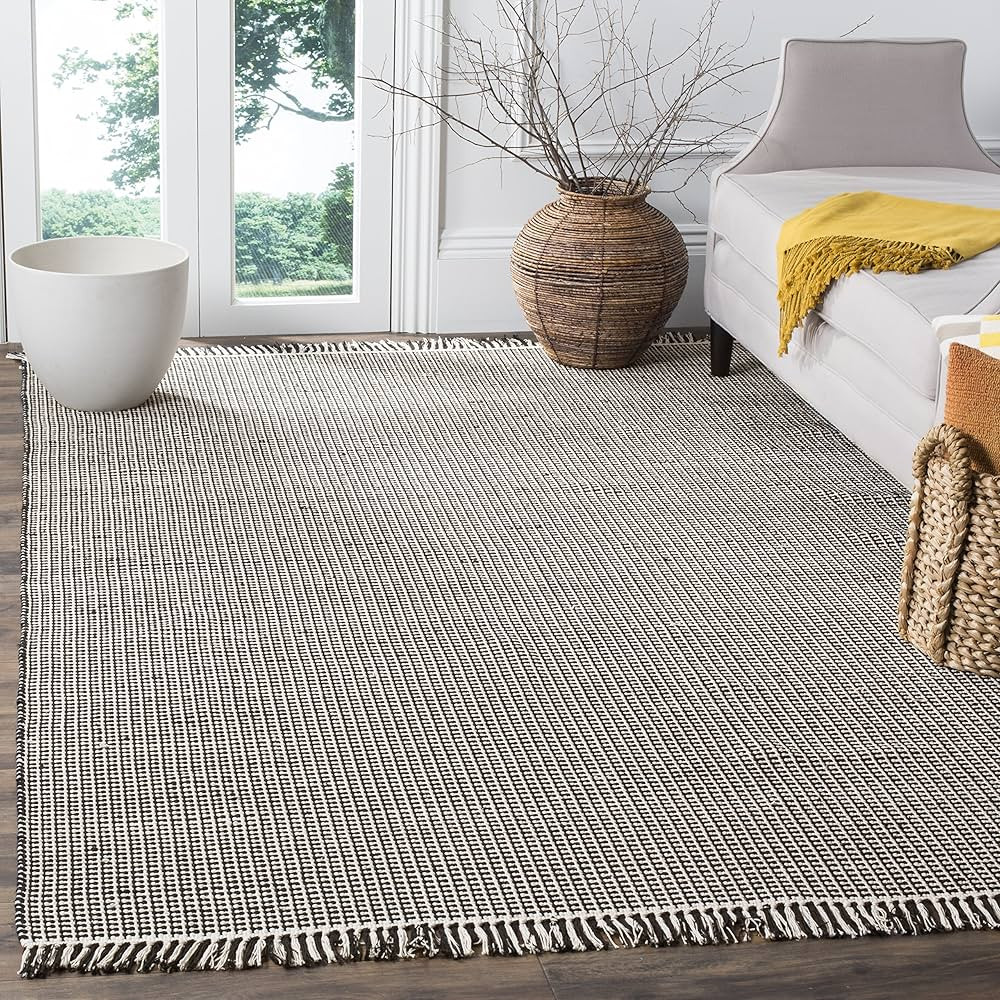 SAFAVIEH Montauk Collection Area Rug - 6' x 9', Ivory & Black, Handmade Flat Weave Boho Farmhouse... | Amazon (US)