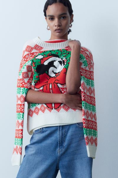 Jacquard-knit Sweater - Red/Mickey Mouse - Ladies | H&M US | H&M (US + CA)