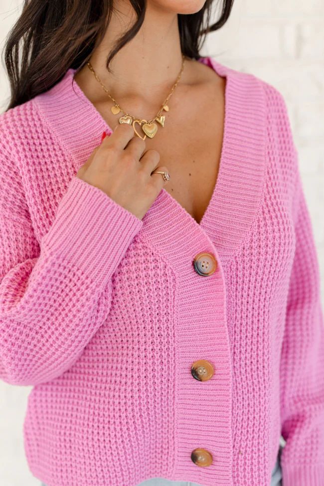 Chill Retreat Pink Waffle Cardigan SALE | Pink Lily