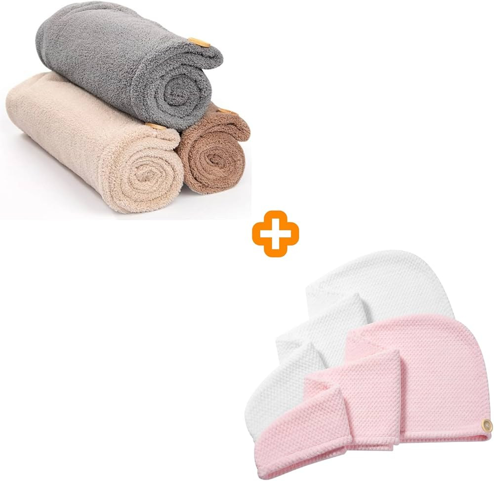 YFONG 5 Pack Large Microfiber Hair Towel Wrap for Women Wet Curly, Long, Thick Hair, Ultra-Absorb... | Amazon (US)
