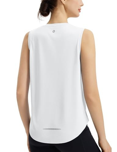 BALEAF Women's Workout Tank Tops Sleeveless Loose Fit Athletic Gym Shirts Loose Fit Tennis Running Sports UPF 50+ Ultra White M | Amazon (US)