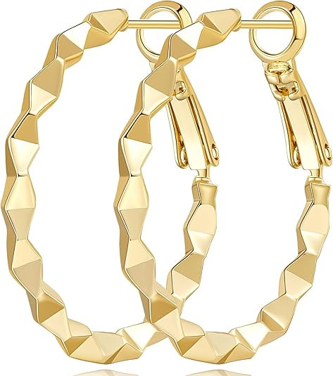14K Gold Hoop Earrings for Women Gold Earrings Hoops 3D Geometric Fusion Womens Hoop Earring for ... | Amazon (US)