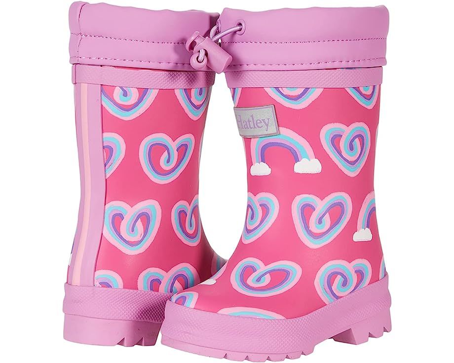 Hatley Kids Twisty Rainbow Hearts Sherpa Lined Rain Boots (Toddler/Little Kid)Hatley Kids Twisty ... | Zappos