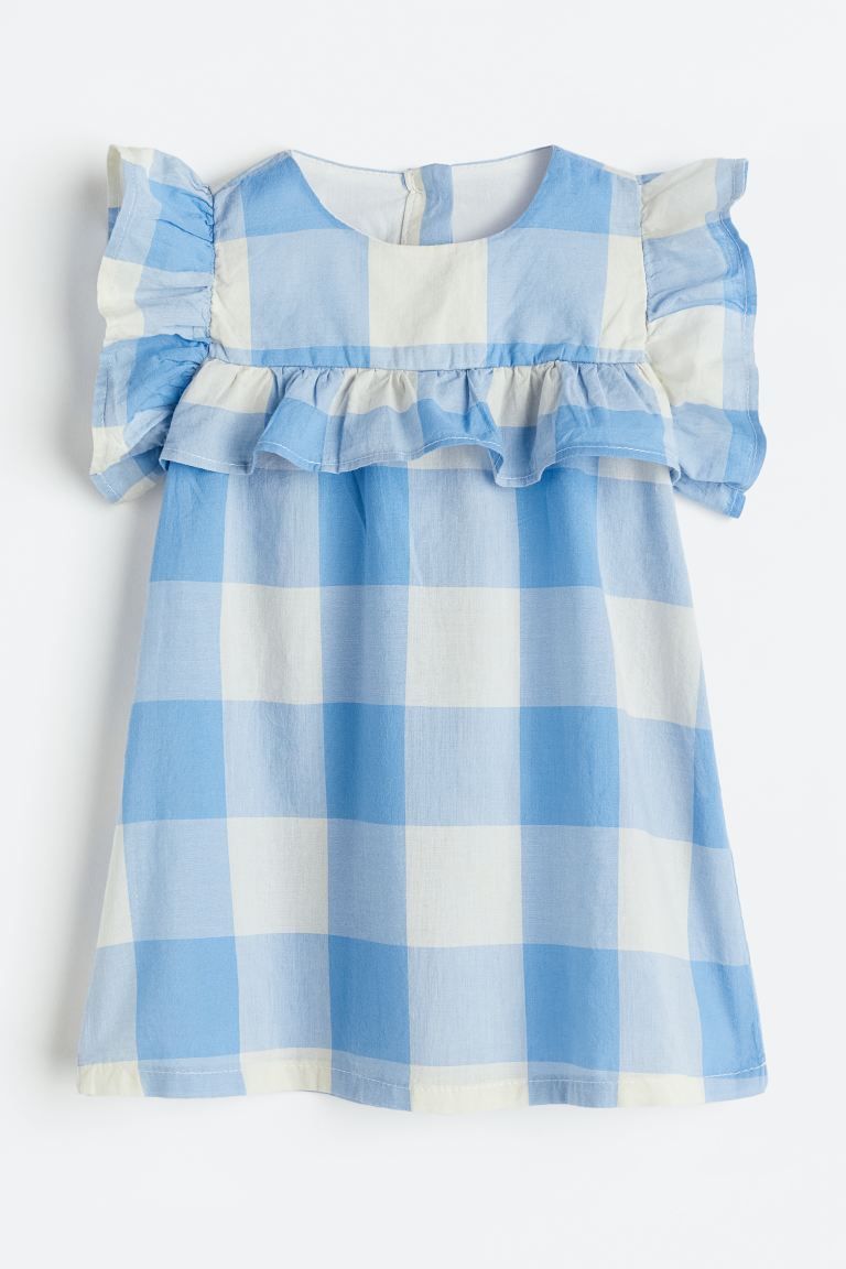 Ruffle-trimmed Cotton Dress - Blue/checked - Kids | H&M US | H&M (US + CA)