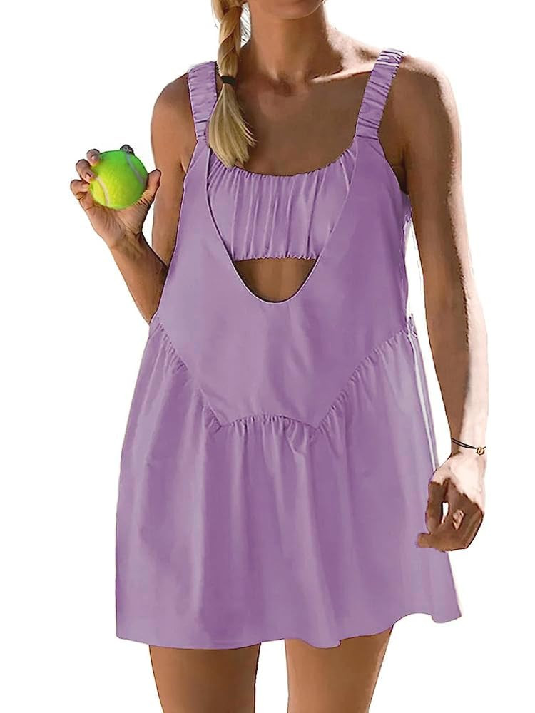 AnotherChill Womens Tennis Dress Built-in Bra & Matching Shorts Pockets Workout Dresses Athletic ... | Amazon (US)