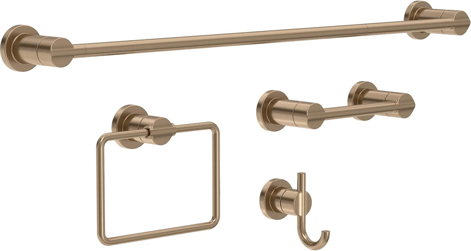 Delta 4-Piece Champagne Bronze Bathroom Set Towel Rack, Ring, Toilet Paper Holder, Hook | Nicoli Bath Accessories | Amazon (US)