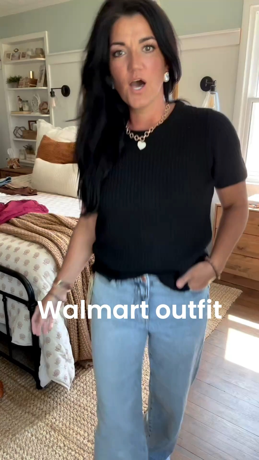 These jeans are so good! I got an XS, they have an elastic waist. Medium in the short sleeve sweater. 

#LTKFindsUnder100 #LTKStyleTip #LTKSeasonal