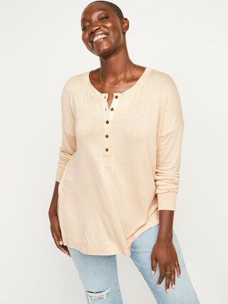 Long-Sleeve Plush-Knit Henley Tunic T-Shirt for Women | Old Navy (US)