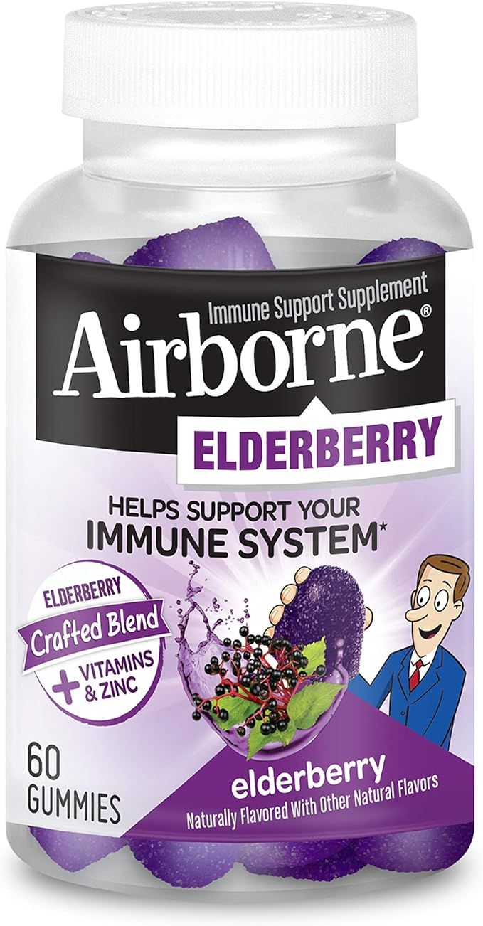 Airborne Elderberry + Vitamins and Zinc Gummies (60 count in a bottle), Gluten-Free Immune Suppor... | Amazon (US)