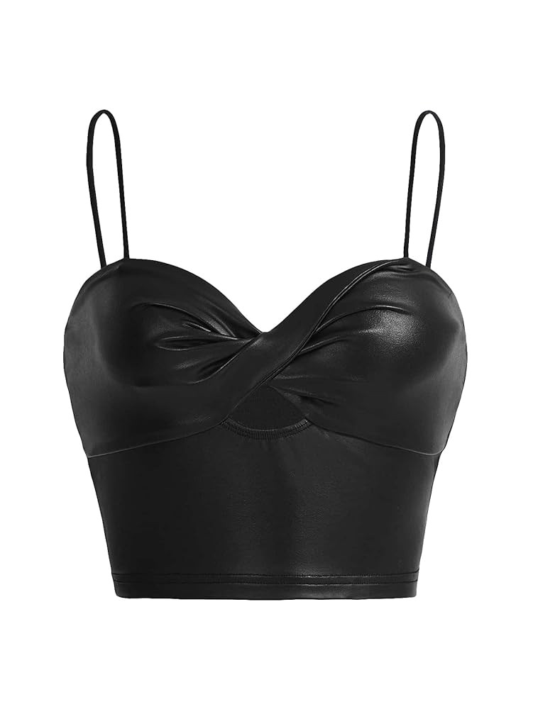 Milumia Women's Twisted Cut Out PU Leather Cami Top Spaghetti Strap Party Crop Tops | Amazon (US)