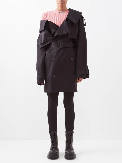 Balenciaga - Off-shoulder Cotton-twill Trench Coat - Womens - Black | Matches (US)