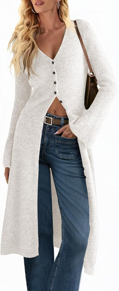 Saodimallsu Womens Long Cardigan Sweaters Oversized Bell Sleeve Open Front Button Down Casual Kni... | Amazon (US)