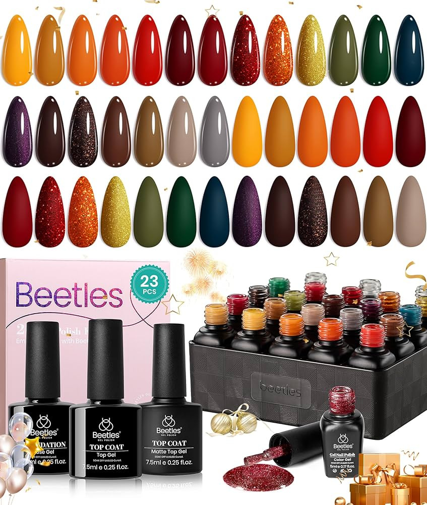 beetles Gel Polish Nail Set 20 Colors Cozy Campfire Collection Orange Yellow Green Brown Fall Win... | Amazon (US)
