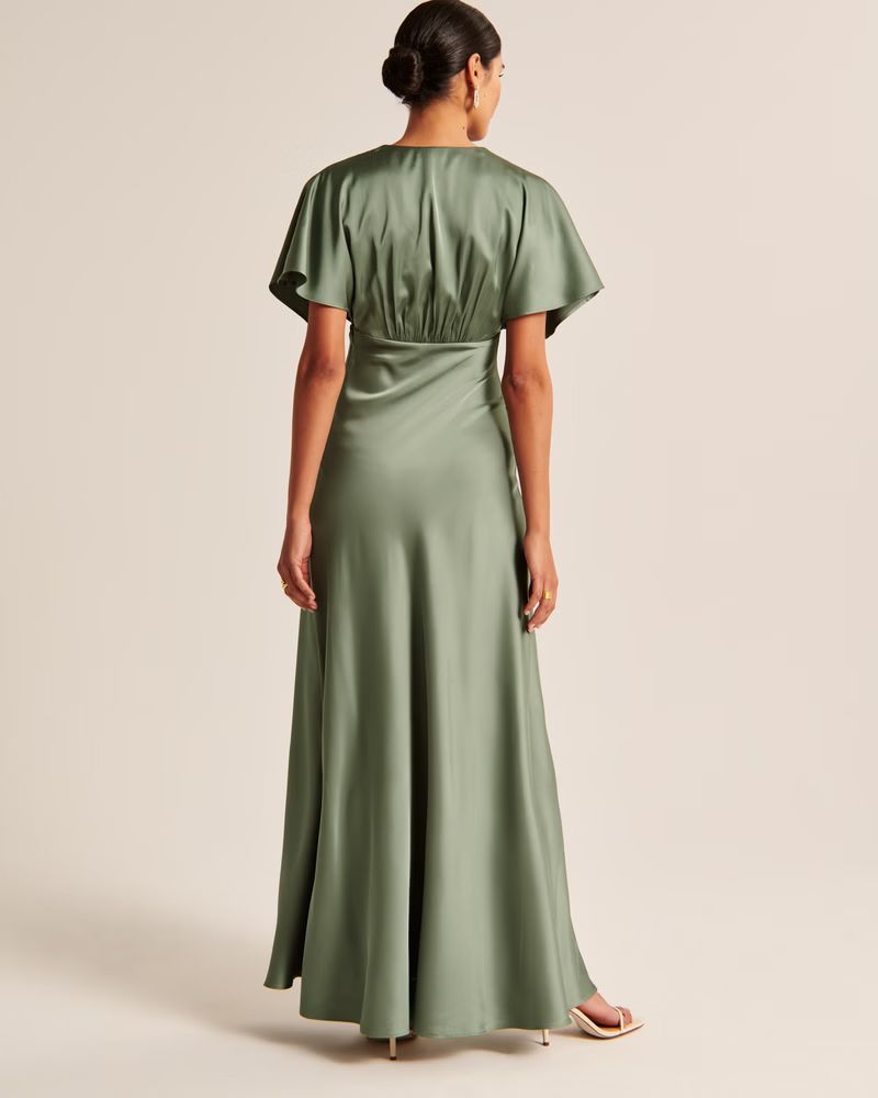 Flutter Sleeve Satin Maxi Dress | Abercrombie & Fitch (US)