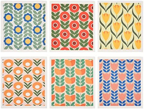 Set of 6 Kitchen Nordic Retro Flower Swedish Dishcloths Cleaning Cloths Strong Absorbent Quick Dryin | Amazon (CA)