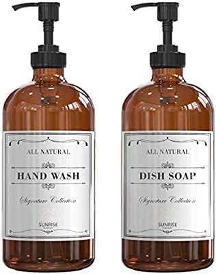 SUNRISE PREMIUM 2-Pack 16 Oz Amber Glass Hand Soap Dispenser with Plastic Pump, Refillable Soap P... | Amazon (US)