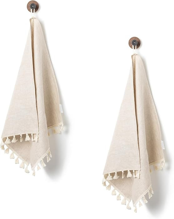 100% Linen Hand Towels 2 Pcs, 16x40 Inch Boho Decorative Kitchen Towels with Short Edge Tassel, A... | Amazon (US)
