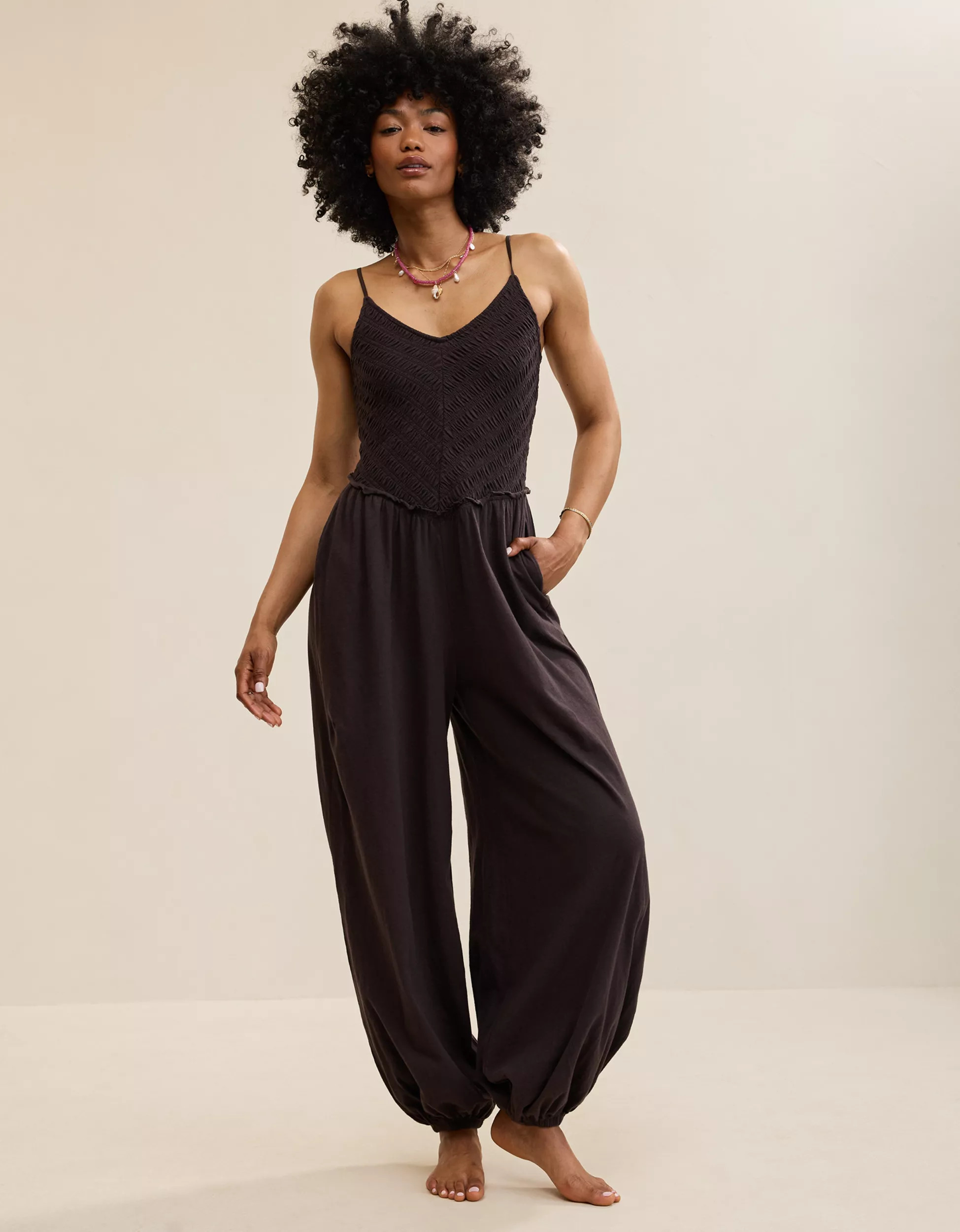 Aerie Happiest Smocked Jumpsuit | Aerie
