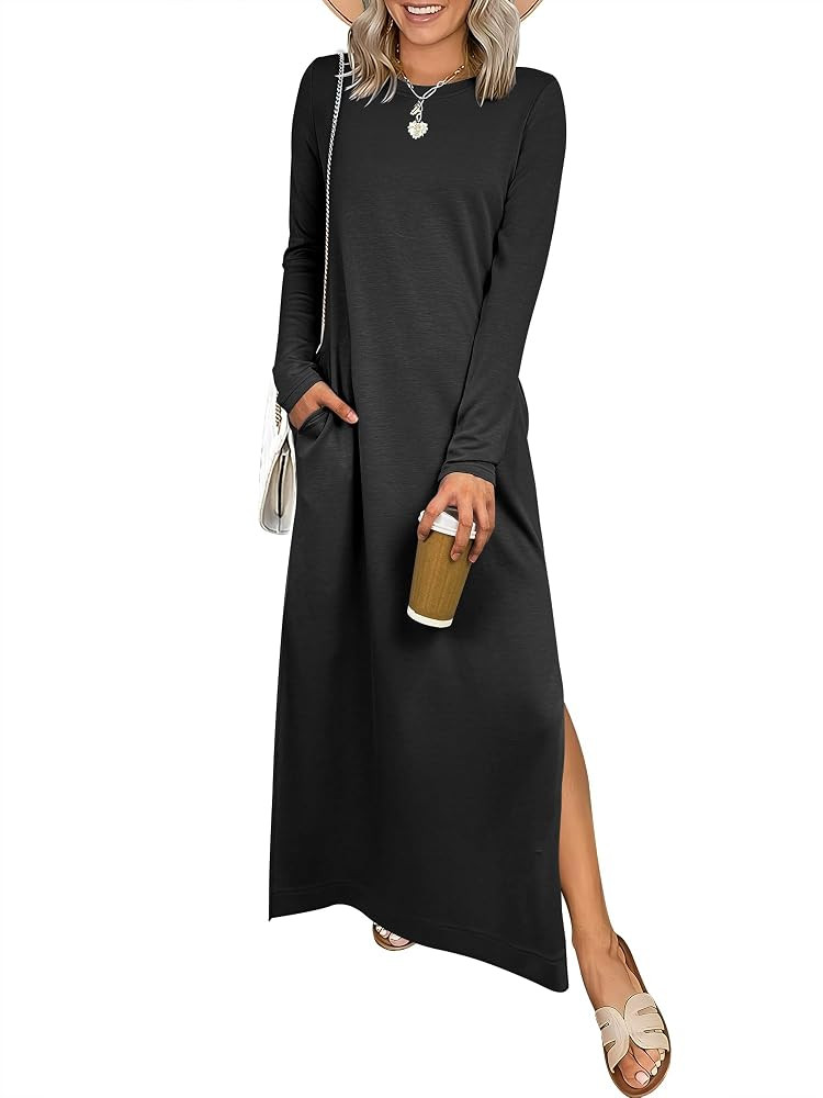 ANRABESS Women Long Sleeve Fall Maxi Dresses with Pockets Wrinkle Free | Amazon (US)