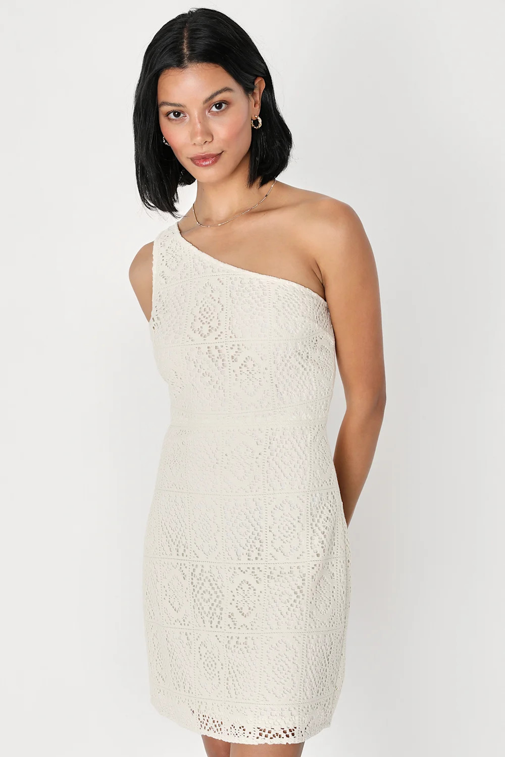 In My Mood Ivory Crochet Lace One-Shoulder Mini Dress | Lulus