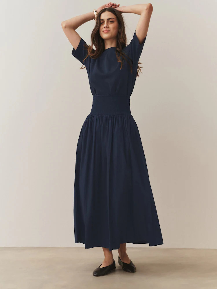 Navy Blue Shirred Maxi Skirt | Next EU