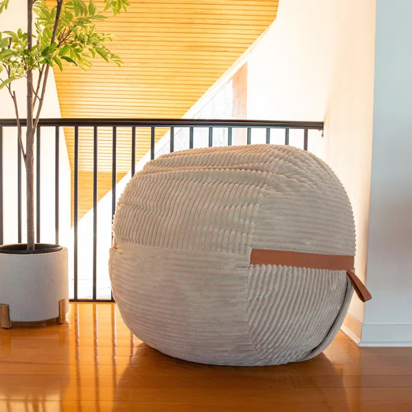 Big Joe Foam Filled Bean Bag Chair with Removable Cover, Corded Plush, Vegan Leather Accents, Med... | Wayfair North America