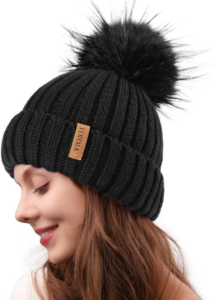 FURTALK Womens Knit Winter Beanie Hat Faux Fur Pom Pom Bobble Hat Beanie for Girls | Amazon (US)