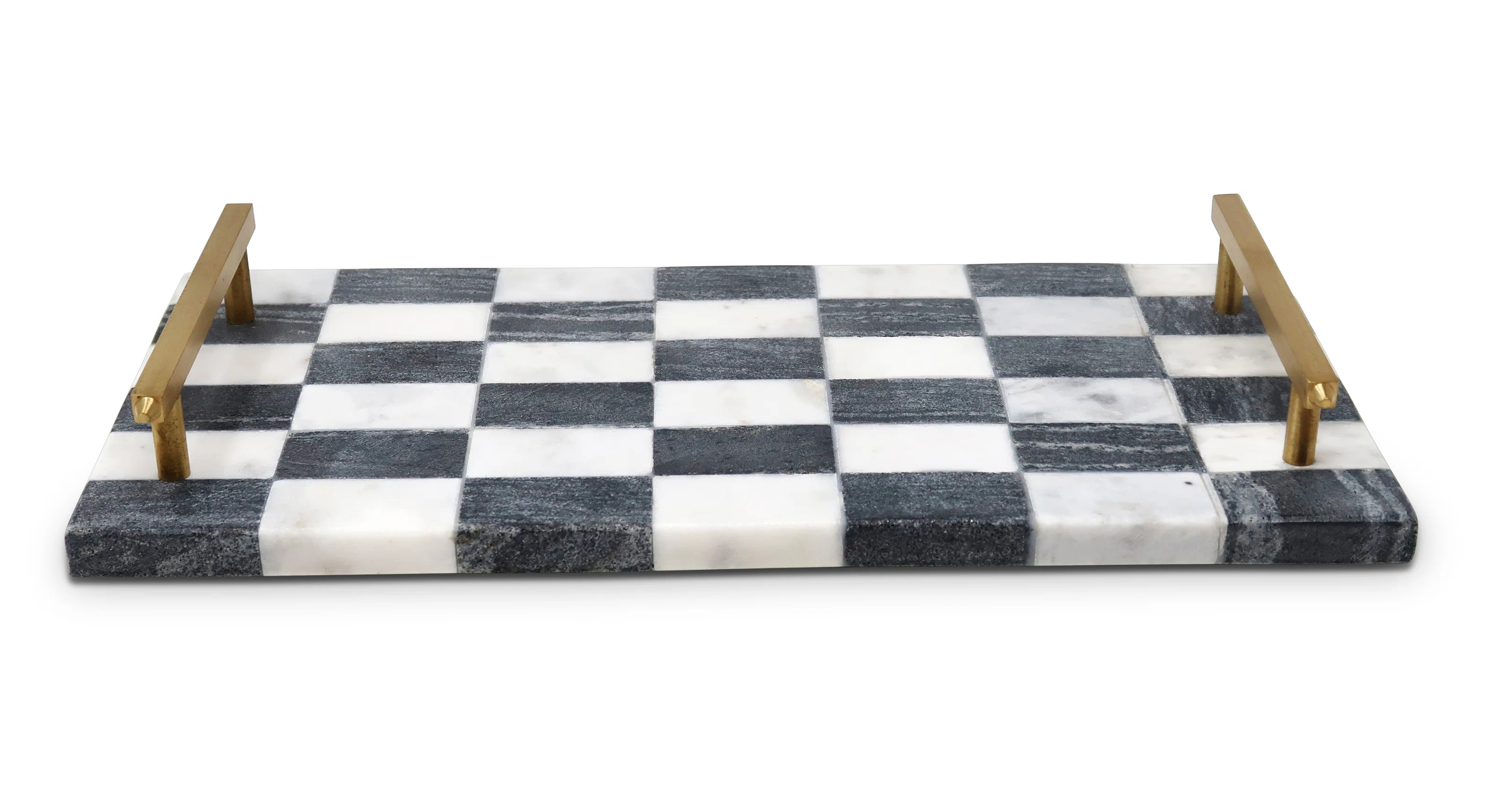 Mercer41 Tray With Gold Handles White And Black Checked | Wayfair | Wayfair North America