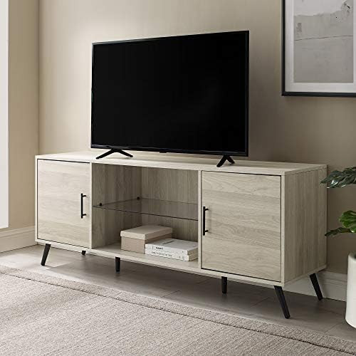 Amazon.com: Walker Edison Saxon Mid Century Modern Glass Shelf TV Stand for TVs up to 65 Inches, ... | Amazon (US)