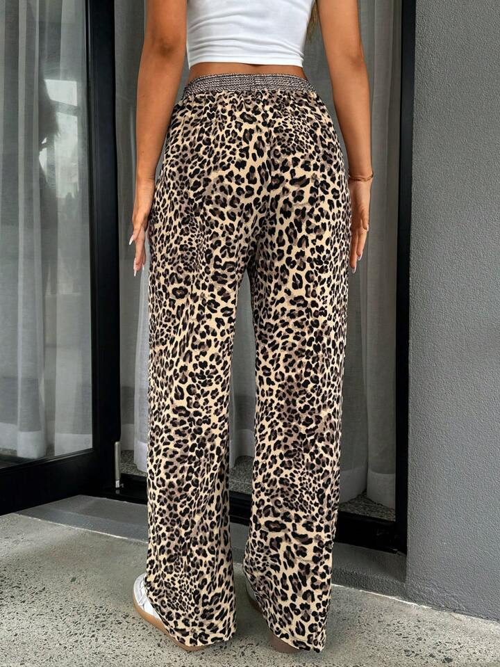 SHEIN Essnce Fall/Winter Hot Leopard Print Casual Street Style Colorblock Button-Front Straight P... | SHEIN