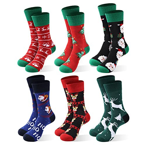 Moonlight Manor 6 Pairs Christmas Socks for Women,Xmas Crew Socks Holiday Gift Novelty Socks US Size 6-13 | Amazon (US)