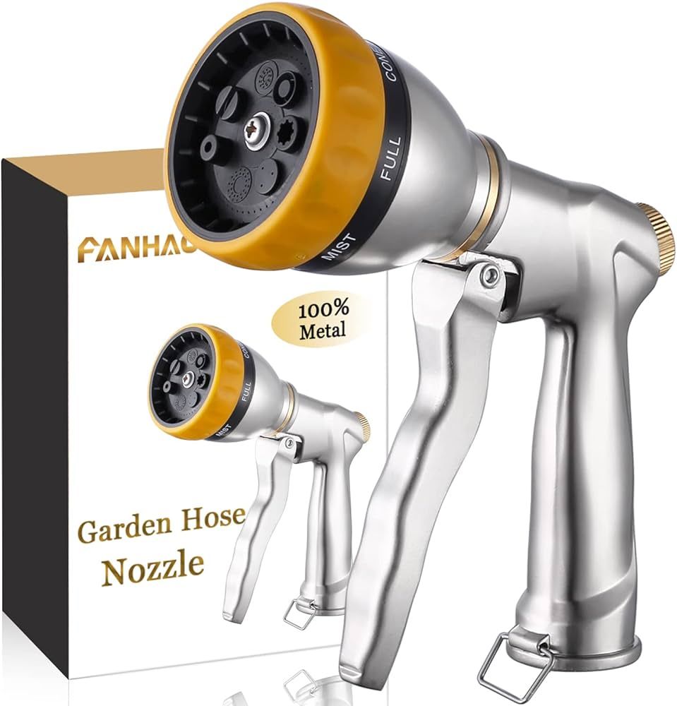 FANHAO Garden Hose Nozzle Heavy Duty, 100% Metal Spray Nozzle High Pressure Water Hose Nozzle wit... | Amazon (US)