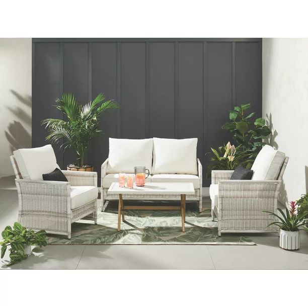 Better Homes & Gardens Paige 4-Piece Wicker Outdoor Conversation Set | Walmart (US)