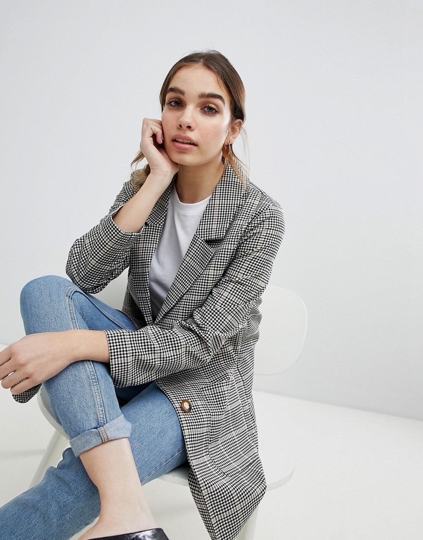 Monki longline blazer in check - Multi | ASOS US