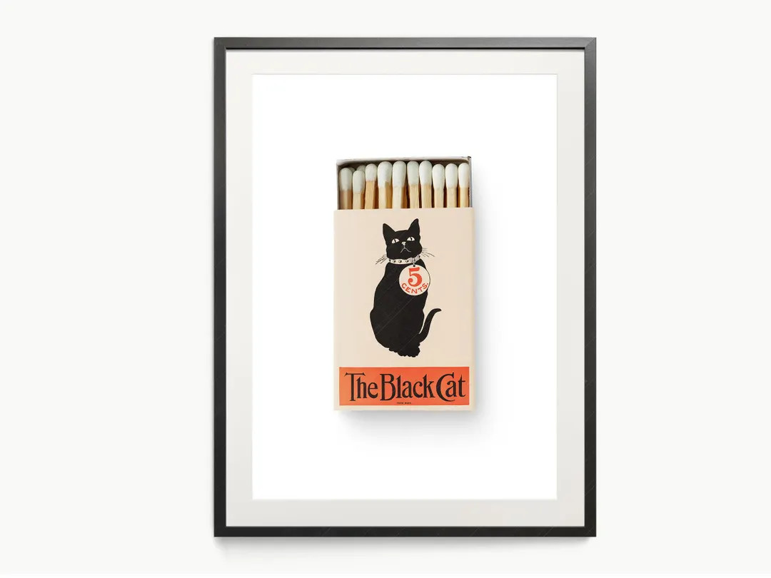 The Black Cat Vintage Matchbox Photography Chic Home Decor Above Bar Cart Cat Lover Gift Elegant ... | Etsy (US)