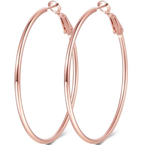Jewlpire Large Big Rose Gold Hoop Earrings for Women, Lightweight Rose Gold Hoops Earring, Thin Hoop Earrings for Women Trendy 60mm | Amazon (US)