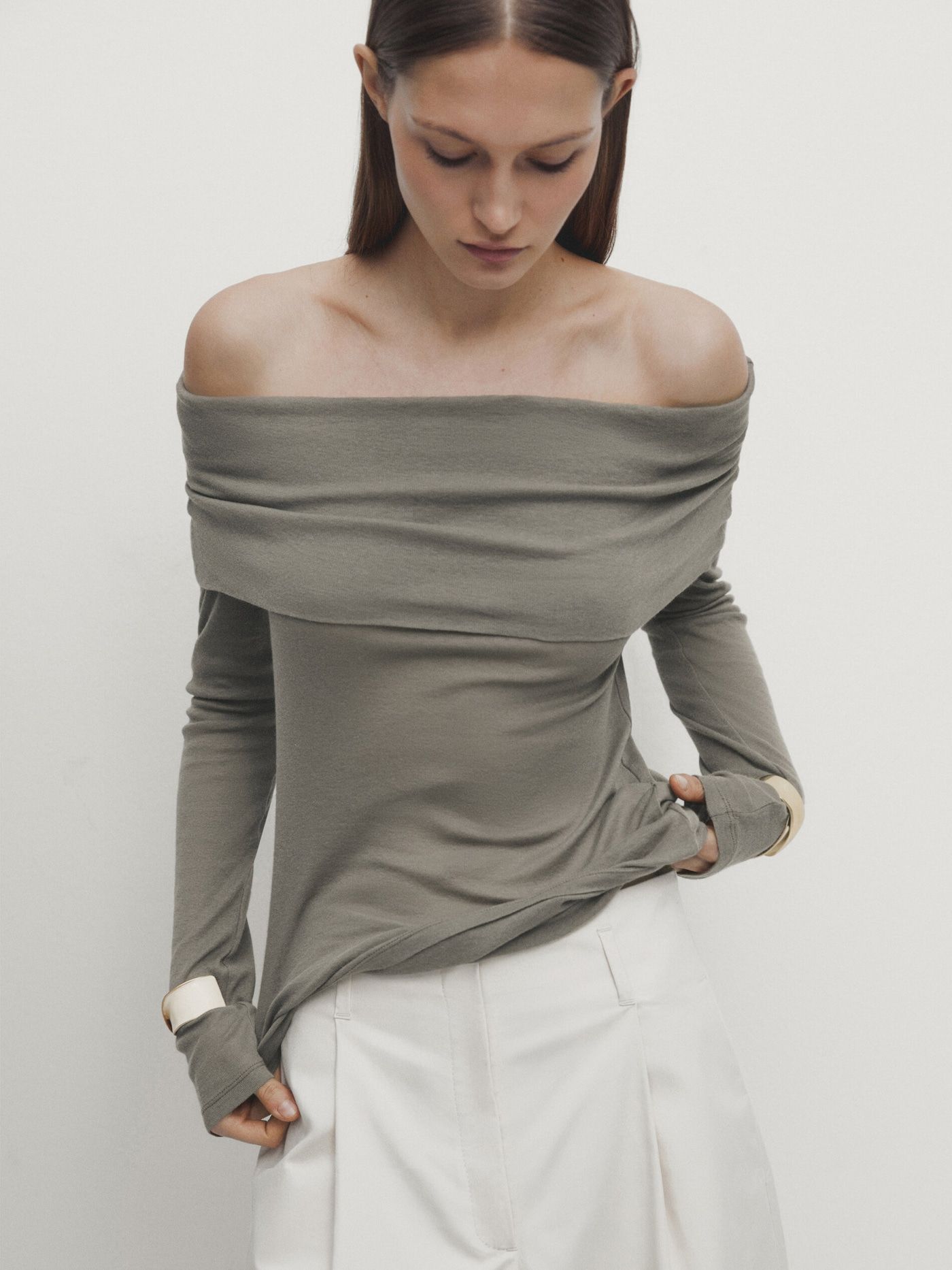 Long sleeve off-the-shoulder top | Massimo Dutti (US)