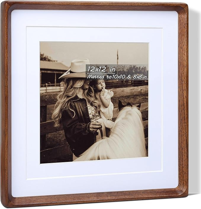 Square 12x12 Picture Frame with Mat for 8x8/10x10, USA-Sourced Natural Walnut Wood Handcrafted Ro... | Amazon (US)